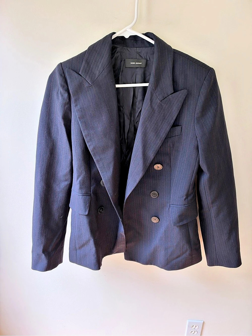 Isabel Marant Pinstripe Wool-Blend Blazer Navy 34